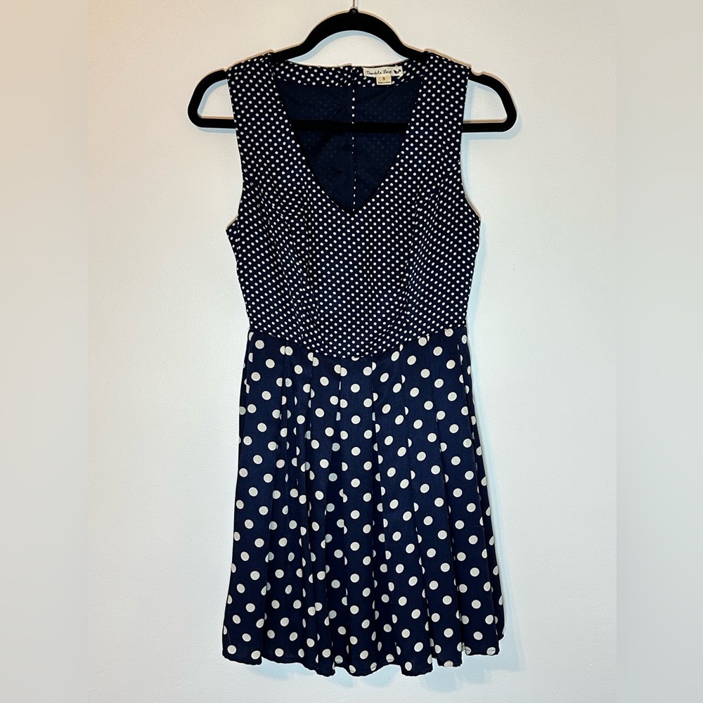Navy Polka Dot Sleeveless Twee Dress by Double Zero Sz Small